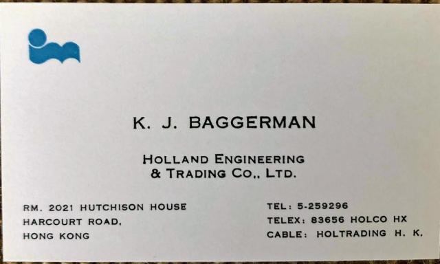 business card Karel Baggerman, Holland Engineering & Trading Co Ltd, Hong Kong