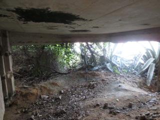 Looking out through aperture on top floor of bunker