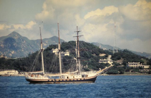 Three masted vessel off Stonecutters Island