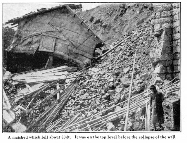 Po Hing Fong Landslip Disaster -1925 - Matshed which had fallen 50 ft.