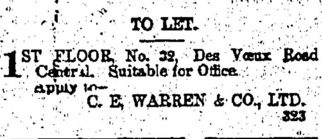 C. E. Warren Co. Ltd - To Let Office Space at No. 32 Des Voeux Road Central