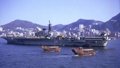 1966 Aircraft Carrier in Hong Kong harbour