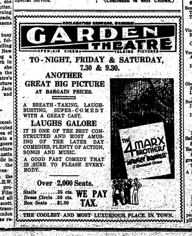 Garden Theatre poster -- July 1932