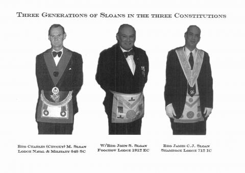 Three generations of Sloan men in Masonic regalia