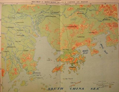 1950s Map Of Hong Kong (Relative to Canton and Macao)