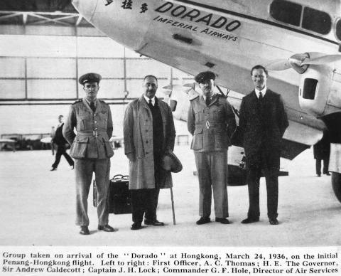 The flight crew of Imperial Airways aircraft "Dorado" with the Governor 