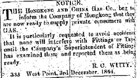 1865 Hong Kong & China Gas Co. - Notice to Supply Gas to Residents