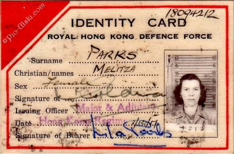 1950 Royal HK Defence Force I/D for Lila Parks 