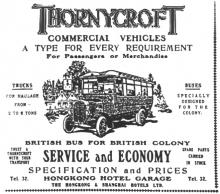 Hong Kong Hotel Garage advert-Thornycroft Bus
