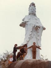 Kwan Yin statue, squatter area hill, Stanley, late 1970s