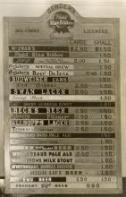 Beer prices Jack Conders Bar 1957.
