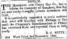 1865 Hong Kong & China Gas Co. - Notice to Supply Gas to Residents