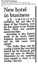 SCMP clipping on Furama Hotel - 19 Aug 1973