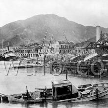 1906 Ships & buildings showing typhoon damage