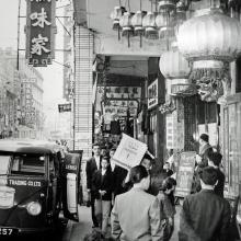 Holland-China Trading Company: Hong Kong, Johnston Road, Central Wanchai, VW T1 delivery van, ca. 1956 (original print)