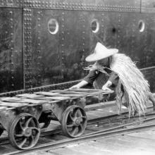 1920s Wheeled Wagon and Dockyard Worker