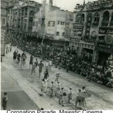 Coronation Parade 1953 on Nathan Road Stilt Walkers