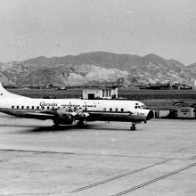 Ill-fated GARUDA Lockheed Electra L-188 PK-GLB taxiing at Kai Tak - 1962/3