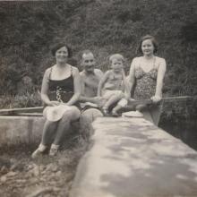 Group on the wall of the swimming pool