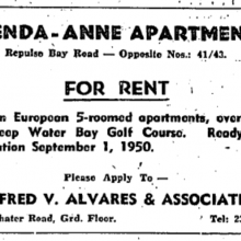 Brenda-Anne Apartments-For Rent-A.V. Alvares-HK Sunday Herald-06-08-1950