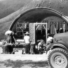 Cape Collinson Nissen hut construction.