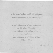 Christening Invitation 21st Apr 1940