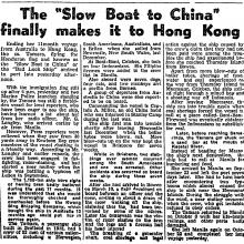 Eleven month voyage between Newcastle, Australia, and Hong Kong