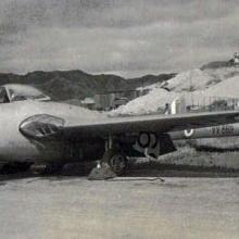 Vampire jet, the first R.A.F. jet to land at Kai Tak.
