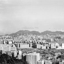 View of Cheung Sha Wan, Sham Shui Po, West Kowloon and harbour. 1971.