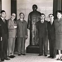 The unveiling of the Yu To Sang statue,Yu To Sang Memorial School, Bonham Road, 28th March 1961.