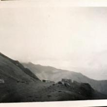 View of mess shack and holiday bungalows, Sunset Peak, Lantau Island. August 1948. Copyright Crozier family.