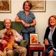 Michael Stewart & his daughters Frances and Isobel (and the dog Liffey) 2020