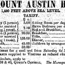 1892 Mount Austin Hotel - Rates for Board & Lodging