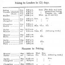 Peking-Mukden Railway - Timetable for Connections to Europe 