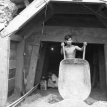 Hong Kong, man working in an air raid shelter