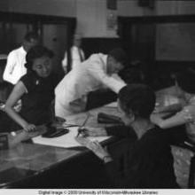 Hong Kong, American evacuees at the American Express Travel Department during World War II