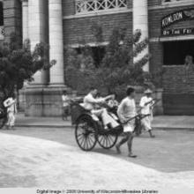 Hong Kong, American evacuees on rickshaws during World War II